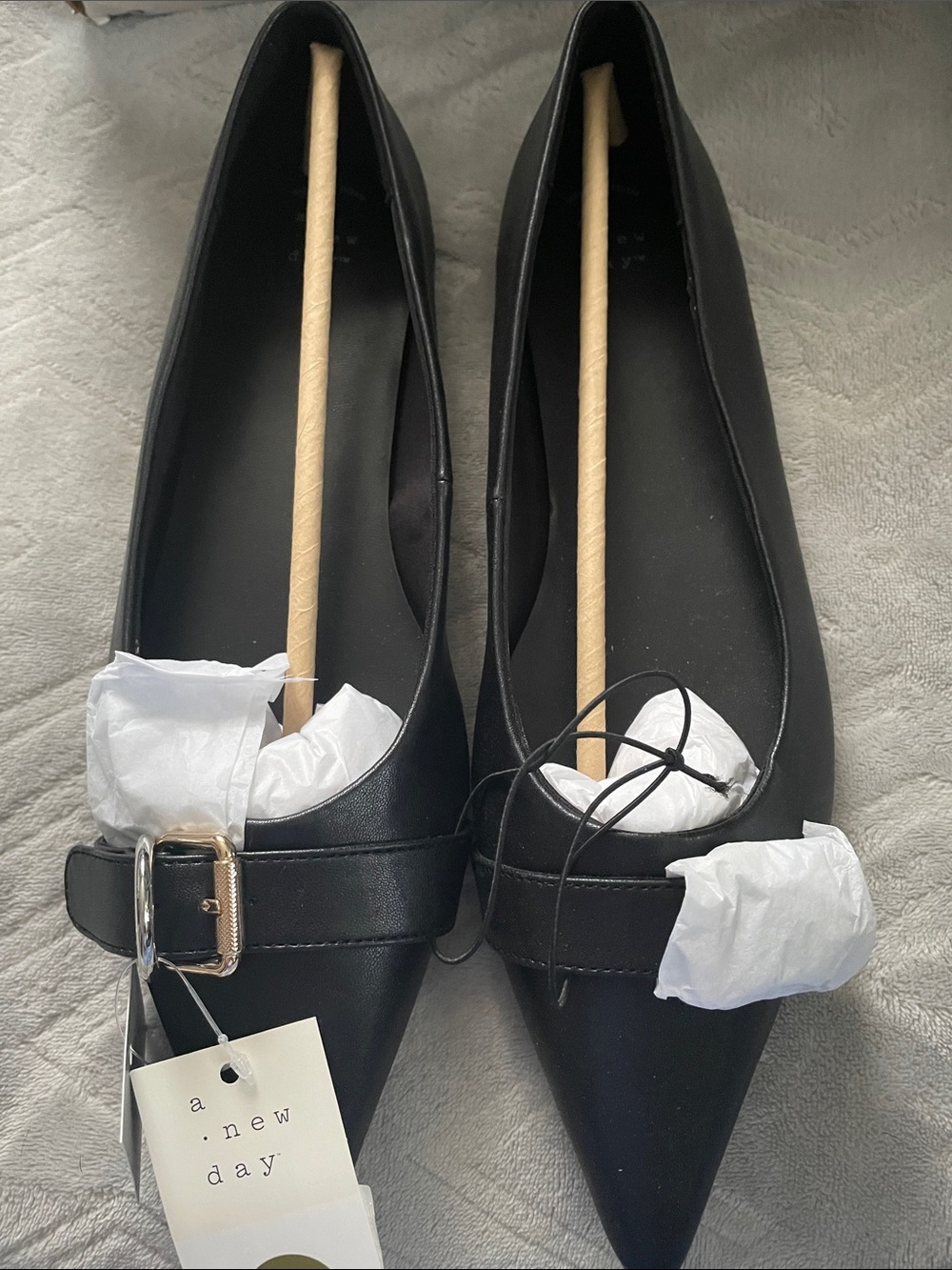 a new day Black Pointed Toe Flats with Buckle Detail